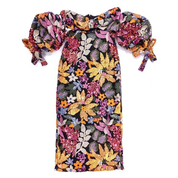 NWT Alamour The Label Flora Sequin Midi Dress Coquette Coconut Resort  Maximalist
